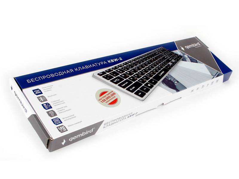 Клавиатура беспроводная Gembird KBW-2 Bluetooth 106 кл. ножничный механизм бесшумная