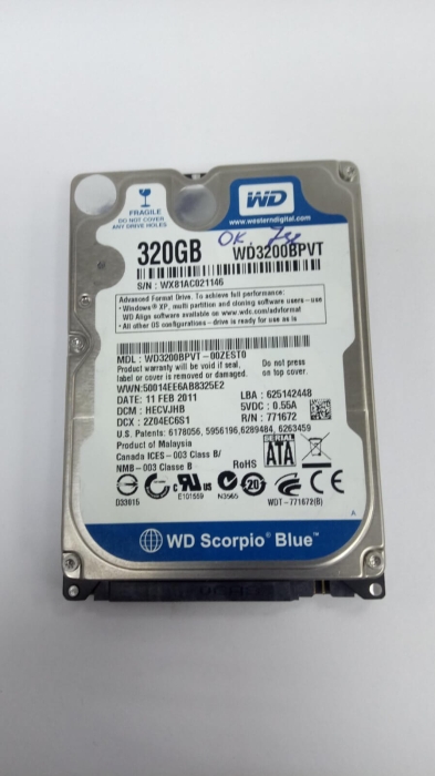 Жесткий диск 2.5" 320Gb Sata WD Blue Mobile WD3200BPVT