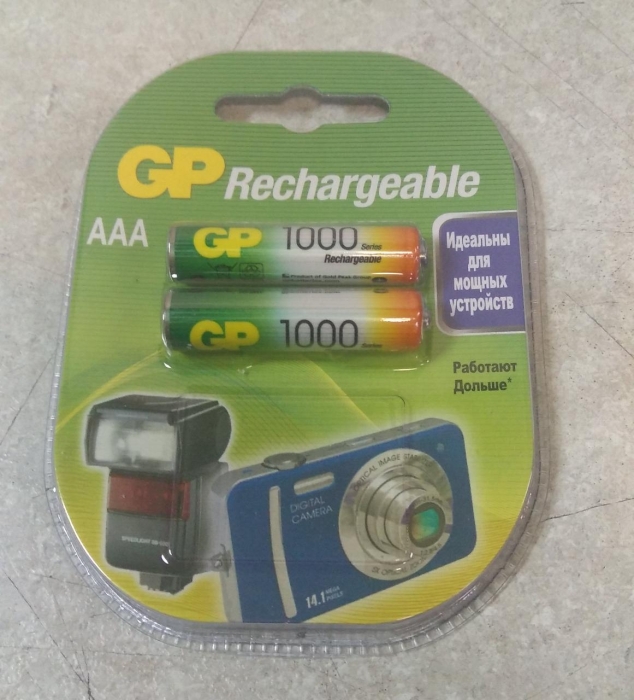 Аккумулятор GP rechargeable LR03 AAA 1000 mAh упаковка 2 шт.